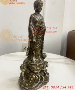 Tượng Phật Thích Ca Đứng Đài Sen Bằng Đồng Hun Cao 30cm