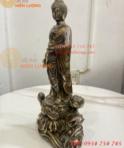 Tượng Phật Thích Ca Đứng Đài Sen Bằng Đồng Hun Cao 30cm