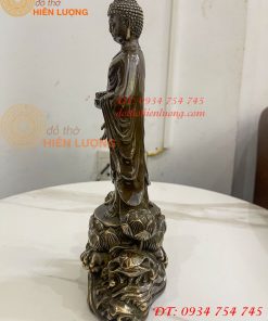 Tượng Phật Thích Ca Đứng Đài Sen Bằng Đồng Hun Cao 30cm