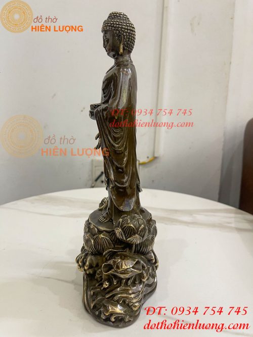 Tượng Phật Thích Ca Đứng Đài Sen Bằng Đồng Hun Cao 30cm