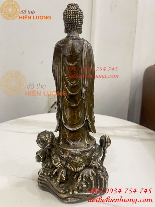 Tượng Phật Thích Ca Đứng Đài Sen Bằng Đồng Hun Cao 30cm