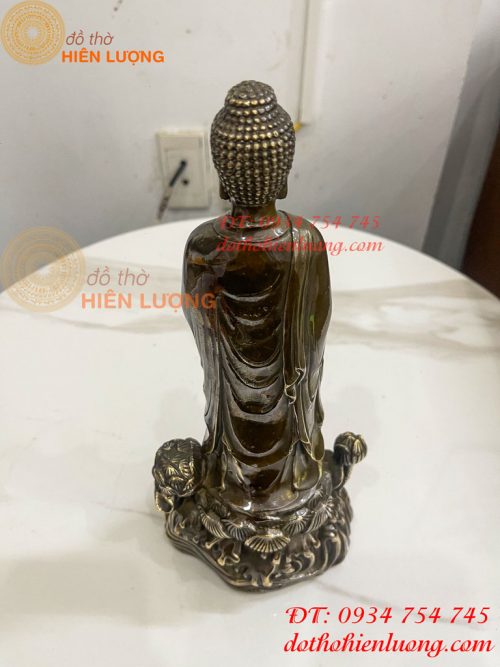 Tượng Phật Thích Ca Đứng Đài Sen Bằng Đồng Hun Cao 30cm