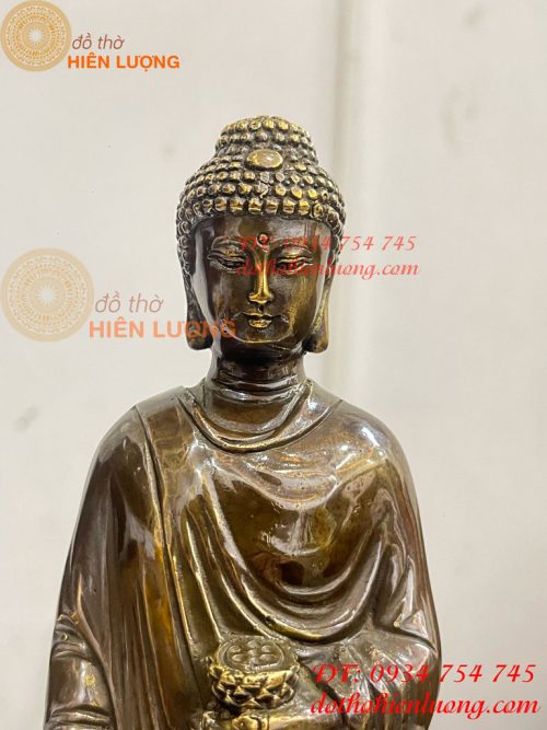 Tượng Phật Thích Ca Đứng Đài Sen Bằng Đồng Hun Cao 30cm