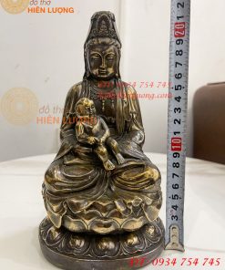 Tượng Phật Bà Quan Âm Tống Tử Bằng Đồng Hun Cao 21cm