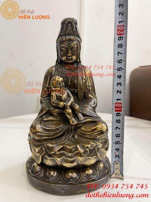 Tượng Phật Bà Quan Âm Tống Tử Bằng Đồng Hun Cao 21cm