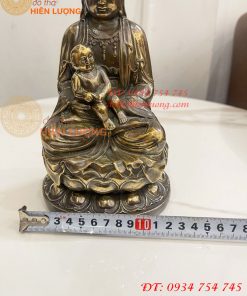Tượng Phật Bà Quan Âm Tống Tử Bằng Đồng Hun Cao 21cm