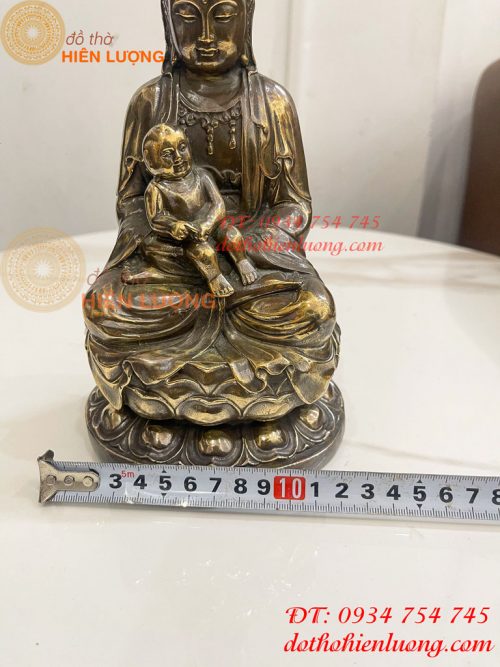 Tượng Phật Bà Quan Âm Tống Tử Bằng Đồng Hun Cao 21cm