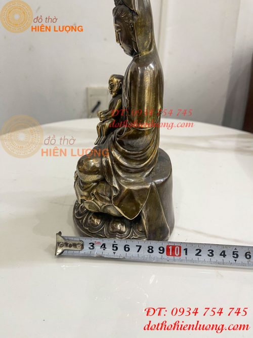 Tượng Phật Bà Quan Âm Tống Tử Bằng Đồng Hun Cao 21cm
