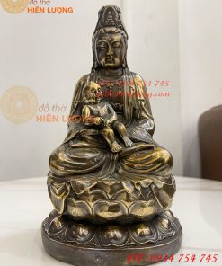 Tượng Phật Bà Quan Âm Tống Tử Bằng Đồng Hun Cao 21cm