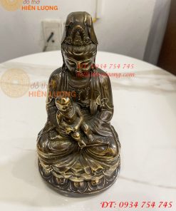 Tượng Phật Bà Quan Âm Tống Tử Bằng Đồng Hun Cao 21cm