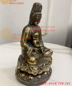 Tượng Phật Bà Quan Âm Tống Tử Bằng Đồng Hun Cao 21cm