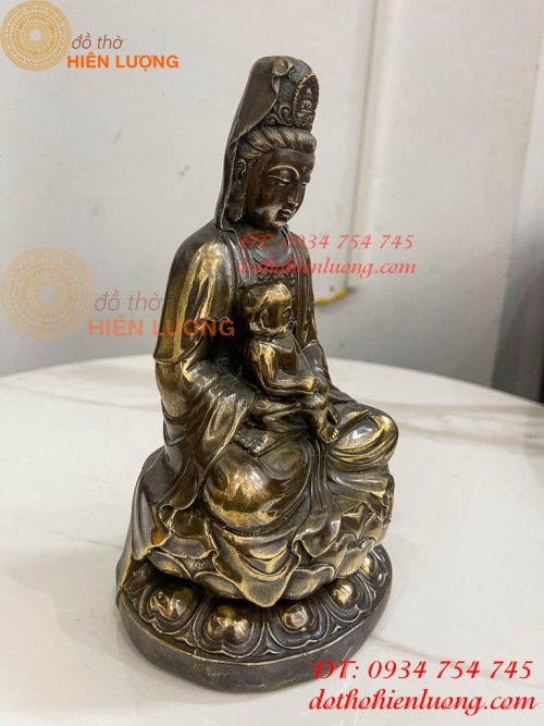 Tượng Phật Bà Quan Âm Tống Tử Bằng Đồng Hun Cao 21cm