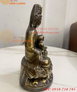 Tượng Phật Bà Quan Âm Tống Tử Bằng Đồng Hun Cao 21cm