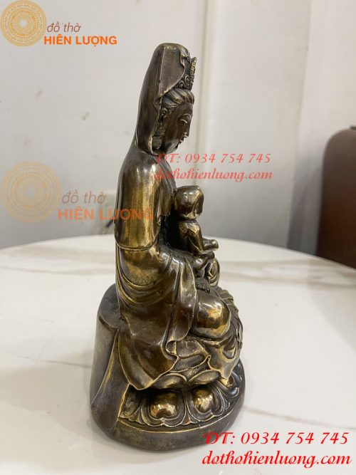 Tượng Phật Bà Quan Âm Tống Tử Bằng Đồng Hun Cao 21cm