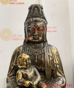 Tượng Phật Bà Quan Âm Tống Tử Bằng Đồng Hun Cao 21cm