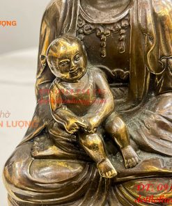 Tượng Phật Bà Quan Âm Tống Tử Bằng Đồng Hun Cao 21cm