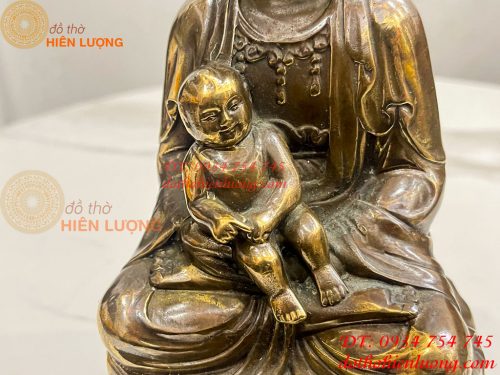 Tượng Phật Bà Quan Âm Tống Tử Bằng Đồng Hun Cao 21cm