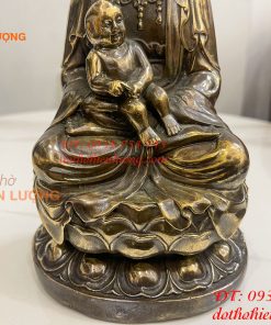 Tượng Phật Bà Quan Âm Tống Tử Bằng Đồng Hun Cao 21cm