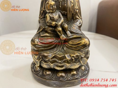 Tượng Phật Bà Quan Âm Tống Tử Bằng Đồng Hun Cao 21cm