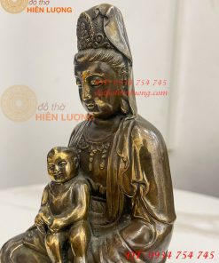 Tượng Phật Bà Quan Âm Tống Tử Bằng Đồng Hun Cao 21cm