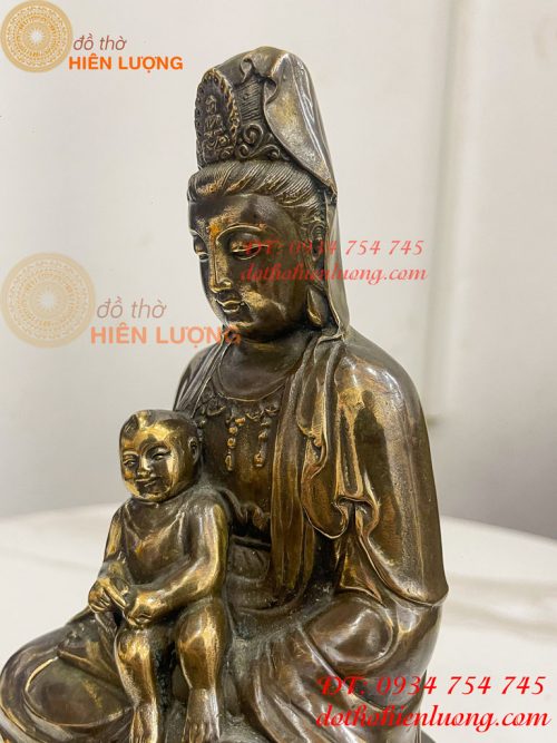 Tượng Phật Bà Quan Âm Tống Tử Bằng Đồng Hun Cao 21cm