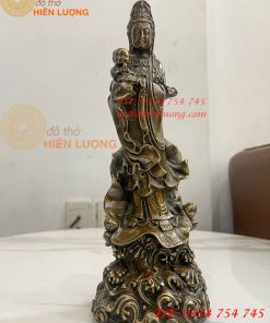 Tượng Quan Âm Tống Tử Đứng Bằng Đồng Hun Cao 26cm