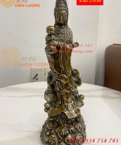 Tượng Quan Âm Tống Tử Đứng Bằng Đồng Hun Cao 26cm