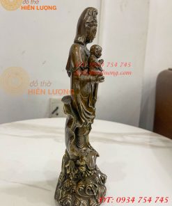 Tượng Quan Âm Tống Tử Đứng Bằng Đồng Hun Cao 26cm