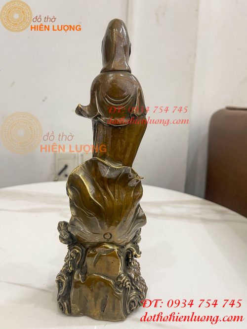 Tượng Quan Âm Tống Tử Đứng Bằng Đồng Hun Cao 26cm