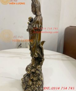 Tượng Quan Âm Tống Tử Đứng Bằng Đồng Hun Cao 26cm