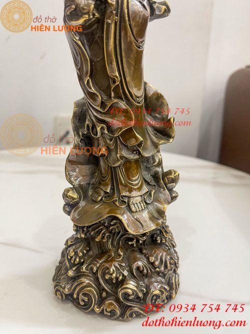 Tượng Quan Âm Tống Tử Đứng Bằng Đồng Hun Cao 26cm
