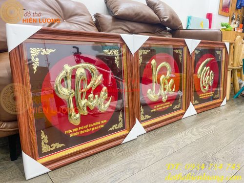 Bộ Tranh Phúc Lộc Thọ 57x57cm Bằng Đồng Tiếng Việt Treo Tường