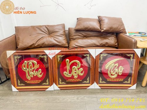 Bộ Tranh Phúc Lộc Thọ 57x57cm Bằng Đồng Tiếng Việt Treo Tường