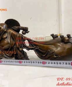 Tượng Di Lặc Kéo Bao Tài Lộc Bằng Đồng Dài 42cm