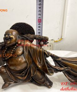Tượng Di Lặc Kéo Bao Tài Lộc Bằng Đồng Dài 42cm