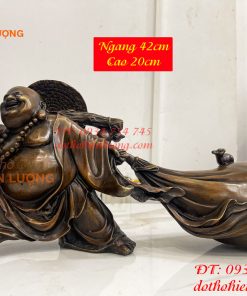 Tượng Di Lặc Kéo Bao Tài Lộc Bằng Đồng Dài 42cm