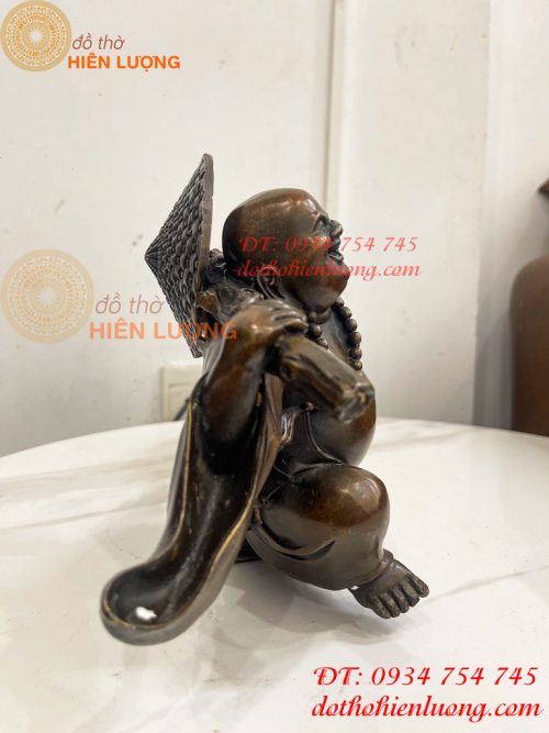 Tượng Di Lặc Kéo Bao Tài Lộc Bằng Đồng Dài 42cm