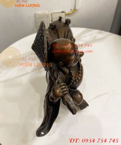 Tượng Di Lặc Kéo Bao Tài Lộc Bằng Đồng Dài 42cm