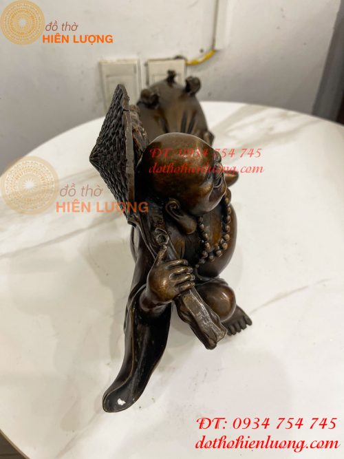 Tượng Di Lặc Kéo Bao Tài Lộc Bằng Đồng Dài 42cm