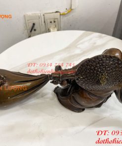 Tượng Di Lặc Kéo Bao Tài Lộc Bằng Đồng Dài 42cm