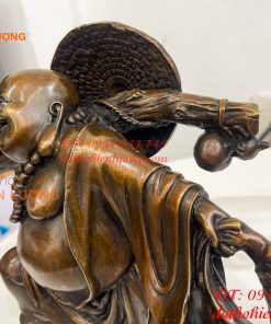 Tượng Di Lặc Kéo Bao Tài Lộc Bằng Đồng Dài 42cm