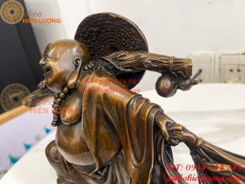 Tượng Di Lặc Kéo Bao Tài Lộc Bằng Đồng Dài 42cm