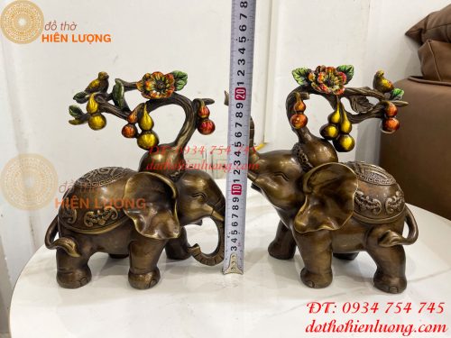 Đôi Voi Hồ Lô Cành Mai Chim Uyên Ương Bằng Đồng Hun Cao 23cm