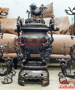 Bộ Đỉnh Trúc Cao 70cm Bằng Đồng Màu Hun