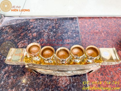 Bộ Ngai 5 Chén Rượu Bằng Đồng Thờ Cúng
