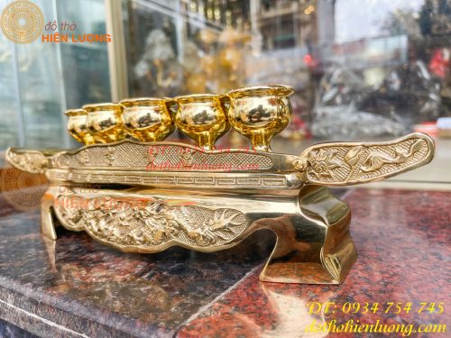Bộ Ngai 5 Chén Rượu Bằng Đồng Thờ Cúng