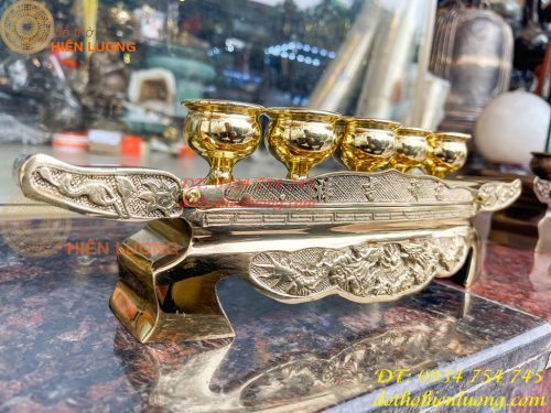 Bộ Ngai 5 Chén Rượu Bằng Đồng Thờ Cúng
