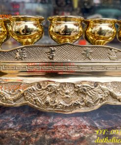 Bộ Ngai 5 Chén Rượu Bằng Đồng Thờ Cúng