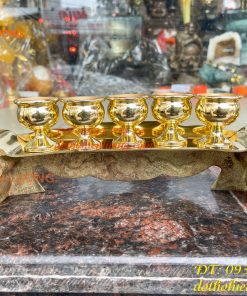 Bộ Ngai 5 Chén Rượu Bằng Đồng Thờ Cúng