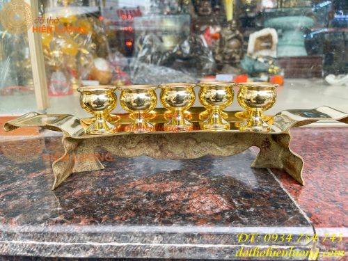 Bộ Ngai 5 Chén Rượu Bằng Đồng Thờ Cúng